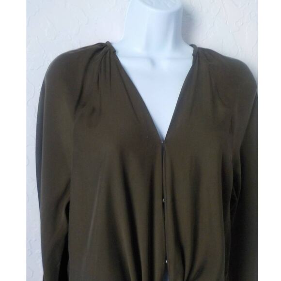 Jordan Louis Green Blouse Top Tie Front Hook Eye Long open Sleeves Fits S/M - Picture 5 of 8